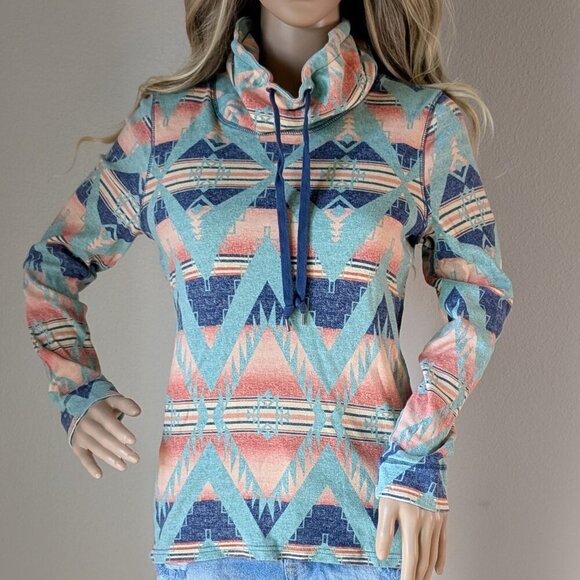 American Living Cowl Neck Aztec Top Womens Medium Lightweight Long Sleeve - Picture 1 of 16